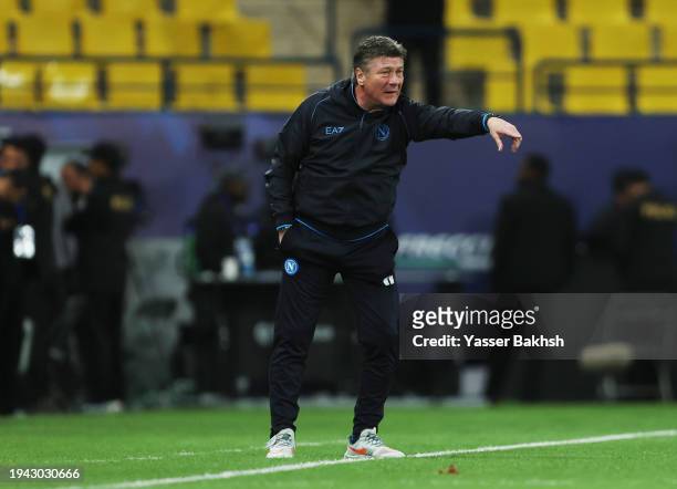 Walter Mazzarri, Head Coach of SSC Napoli, gestures during the Italian EA Sports FC Supercup semifinal match between SSC Napoli and ACF Fiorentina at...