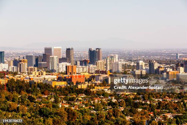 westwood district skyline, aerial view, los angeles, california, usa - beverly hills california fotografías e imágenes de stock