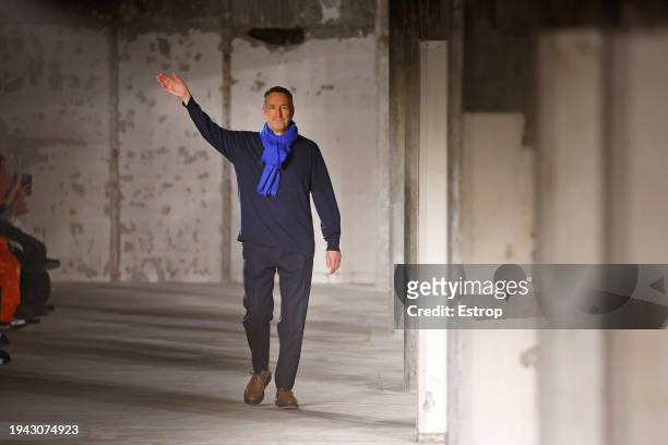 Fashion designer Dries Van Noten during the Dries Van Noten Menswear Fall/Winter 2024-2025 show as part of Paris Fashion Week on January 18, 2024 in...