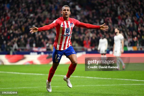 Samuel Lino of Atletico Madrid celebrates scoring his team's first goal during the Copa del Rey Round of 16 match between Atletico Madrid and Real...