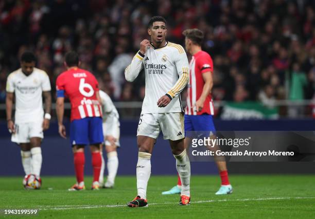 Jude Bellingham of Real Madrid looks on during the Copa del Rey Round of 16 match between Atletico Madrid and Real Madrid CF at Civitas Metropolitano...