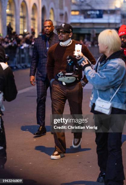 Chris Brown is seen outside Amiri during the Menswear Fall/Winter 2024/2025 as part of Paris Fashion Week on January 18, 2024 in Paris, France.