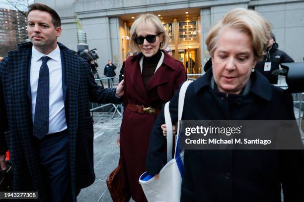 Jean Carroll leaves Manhattan Federal Court on January 18, 2024 in New York City. Carroll concluded her testimony today in her defamation civil trial...