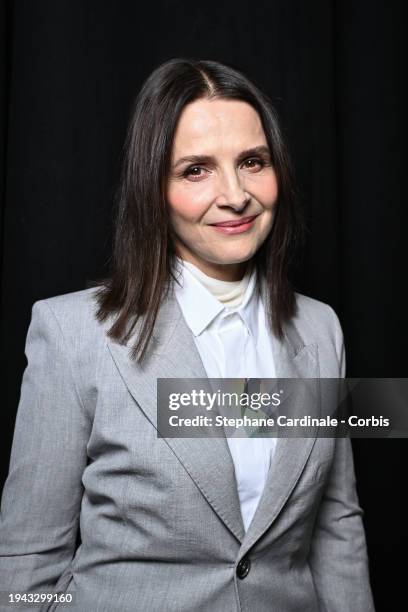 Juliette Binoche attends the AMI - Alexandre Mattiussi Menswear Fall/Winter 2024-2025 show as part of Paris Fashion Week on January 18, 2024 in...