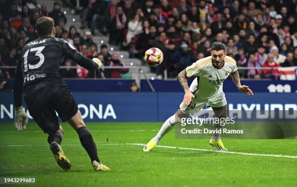 Joselu of Real Madrid scores his team's second goal during the Copa del Rey Round of 16 match between Atletico Madrid and Real Madrid CF at Civitas...