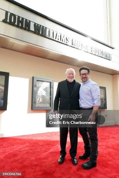 John Williams and J.J. Abrams seen at John Williams Music Building Dedication at Sony Pictures Studios on January 18, 2024 in Culver City, California.