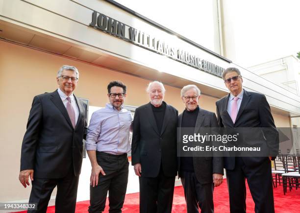 Tony Vinciquerra, J.J. Abrams, John Williams, Steven Spielberg and Tom Rothman attend the John Williams Music Building Dedication at Sony Pictures...