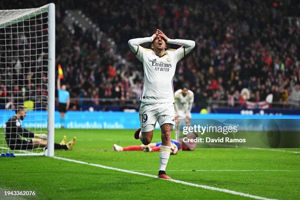 Dani Ceballos of Real Madrid reacts after scoring a goal that was disallowed during the Copa del Rey Round of 16 match between Atletico Madrid and...