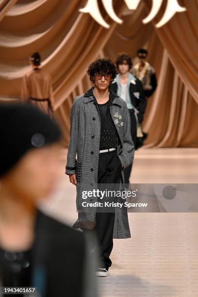 Models walk the runway during the Amiri Menswear Fall/Winter 2024-2025 show as part of Paris Fashion Week on January 18, 2024 in Paris, France.