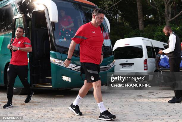 Egypt's Portuguese head coach Rui Vitoria arrives for a training session at Jardin Botanique stadium in Bingerville, Abidjan on January 21, 2024 on...