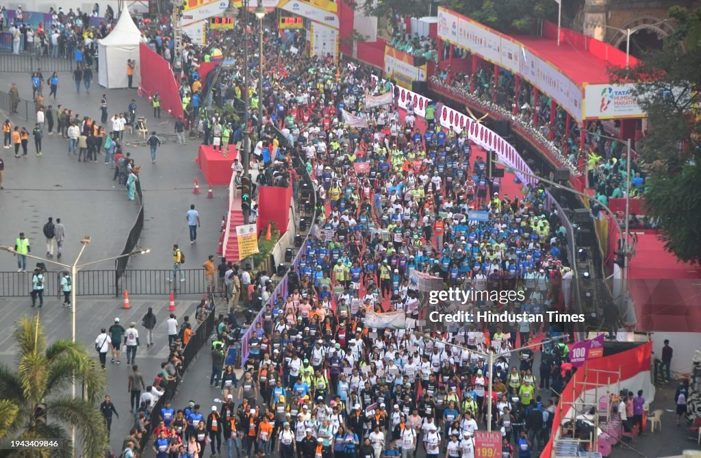 Participants run during the TATA Mumbai Marathon 2025, on January 21