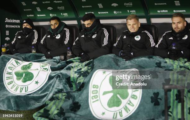 Players of Panathinaikos FC at the bench react during the Super League Greece soccer match between Panathinaikos FC and Asteras Tripolis FC at the...