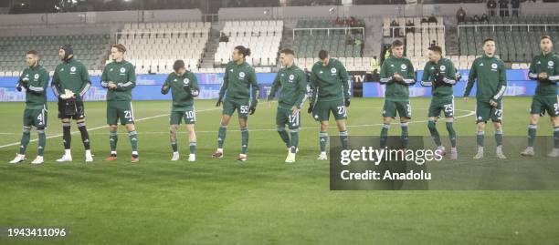 Players of Panathinaikos FC line up during the Super League Greece soccer match between Panathinaikos FC and Asteras Tripolis FC at the A.Nikolaidis...