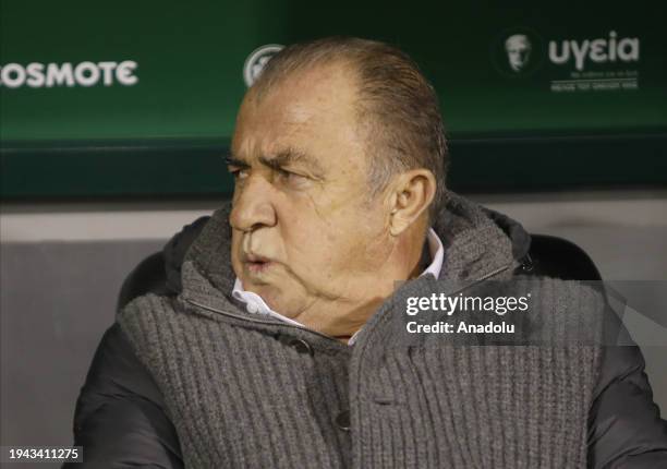 Fatih Terim, head coach of the Panathinaikos FC reacts during the Super League Greece soccer match between Panathinaikos FC and Asteras Tripolis FC...