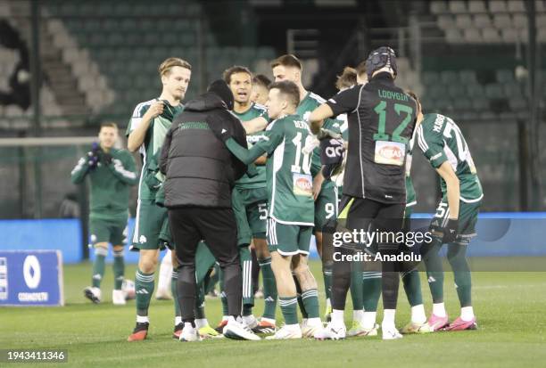 Players of Panathinaikos FC are seen on the field during the Super League Greece soccer match between Panathinaikos FC and Asteras Tripolis FC at the...
