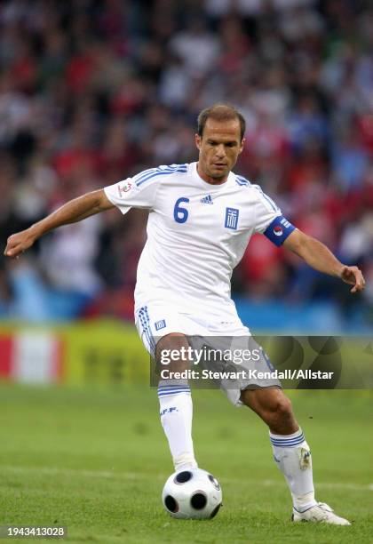 June 14: Angelos Basinas of Greece on the ball during the UEFA Euro 2008 Group D match between Greece and Russia at Em Stadion on June 14, 2008 in...