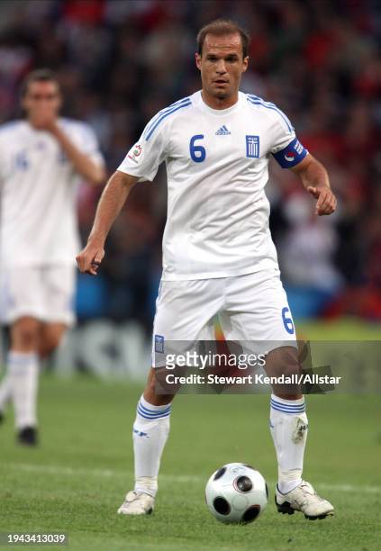 June 14: Angelos Basinas of Greece on the ball during the UEFA Euro 2008 Group D match between Greece and Russia at Em Stadion on June 14, 2008 in...