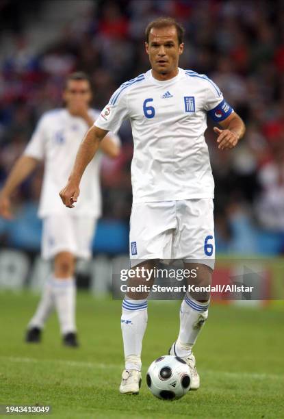 June 14: Angelos Basinas of Greece on the ball during the UEFA Euro 2008 Group D match between Greece and Russia at Em Stadion on June 14, 2008 in...