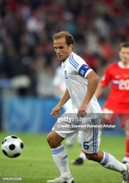 June 14: Angelos Basinas of Greece on the ball during the UEFA Euro 2008 Group D match between Greece and Russia at Em Stadion on June 14, 2008 in...