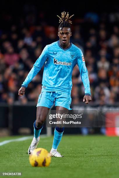 Nico Williams of Athletic Club is in action during the LaLiga EA Sports match between Valencia CF and Athletic Club at Mestalla Stadium in Valencia,...