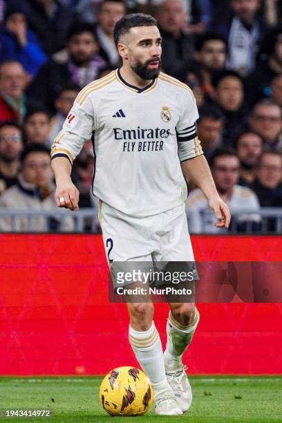 Daniel Carvajal of Real Madrid CF is in action during the La Liga match between Real Madrid and Almeria at Estadio Santiago Bernabeu in Madrid,...