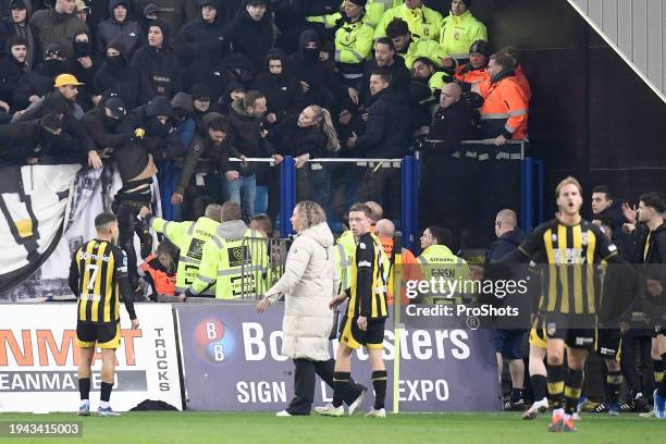 GelreDome, football, Dutch Eredivisie, season 2023 / 2024, Vitesse - Feyenoord, supporters Vitesse on the pitchARNHEM, , GelreDome, football, Dutch...