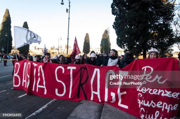 Students are protesting in Rome, Italy, on January 21 in remembrance of the students who have died in the Alternanza Scuola-Lavoro program and...