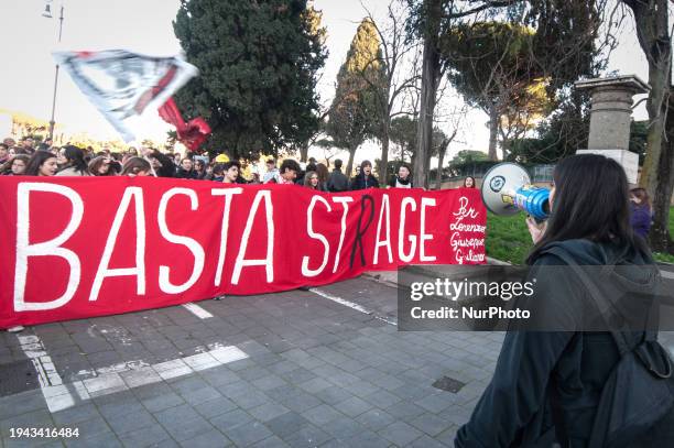 Students are protesting in Rome, Italy, on January 21 in remembrance of the students who have died in the Alternanza Scuola-Lavoro program and...