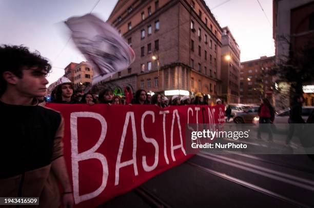 Students are protesting in Rome, Italy, on January 21 in remembrance of the students who have died in the Alternanza Scuola-Lavoro program and...