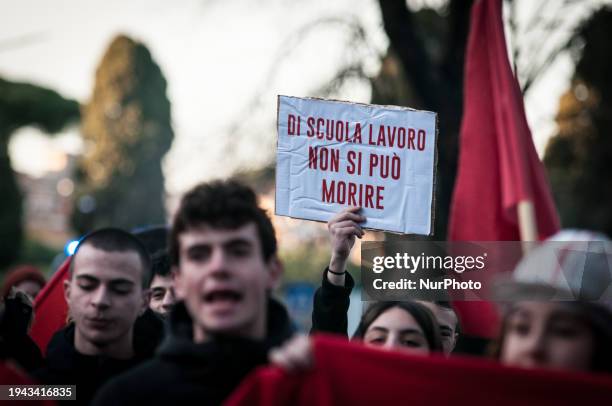 Students are protesting in Rome, Italy, on January 21 in remembrance of the students who have died in the Alternanza Scuola-Lavoro program and...