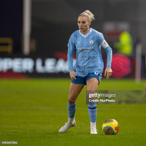 Alex Greenwood of Manchester City is playing during the Barclays FA Women's Super League match between Manchester City and Liverpool at the Joie...