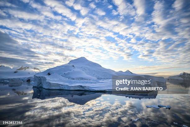 View of a landscape in the Neumayer Channel at the Palmer Archipelago from the Antarctic Peninsula, on January 20, 2024. Scientists and researchers...