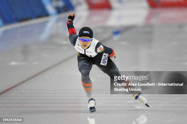 Rio Yamada of Japan competes in the women's 1000 meter final during the ISU Four Continents Speed Skating Championships at Utah Olympic Oval on...
