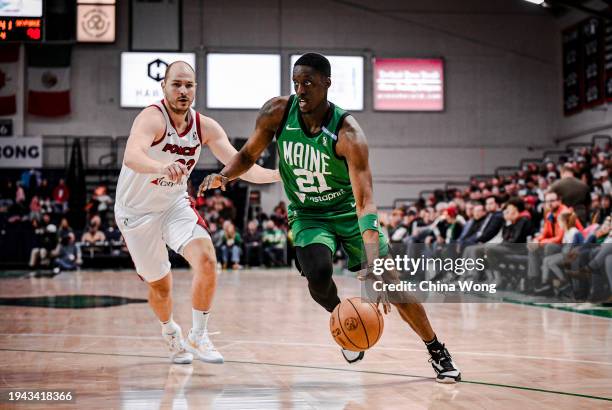 January 21: Tony Snell of the Maine Celtics handles the ball during the game against the Sioux Falls Skyforce on January 21, 2024 at Portland Expo...