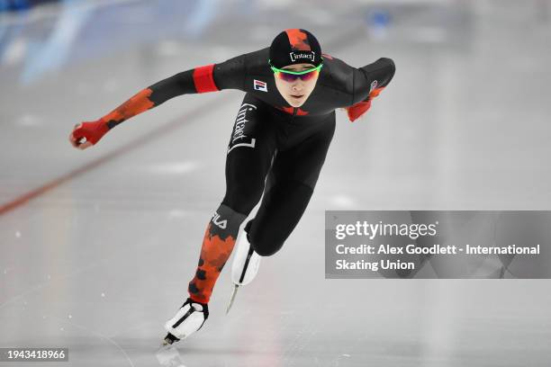 Yankun Zhao of Canada competes in the men's 1000 meter final during the ISU Four Continents Speed Skating Championships at Utah Olympic Oval on...