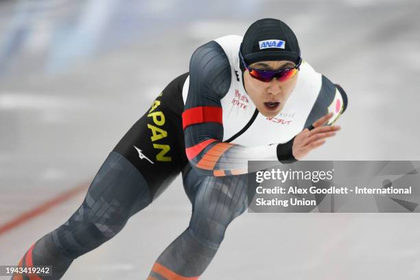 Tatsuya Shinhama of Japan competes in the women's 1000 meter final during the ISU Four Continents Speed Skating Championships at Utah Olympic Oval on...