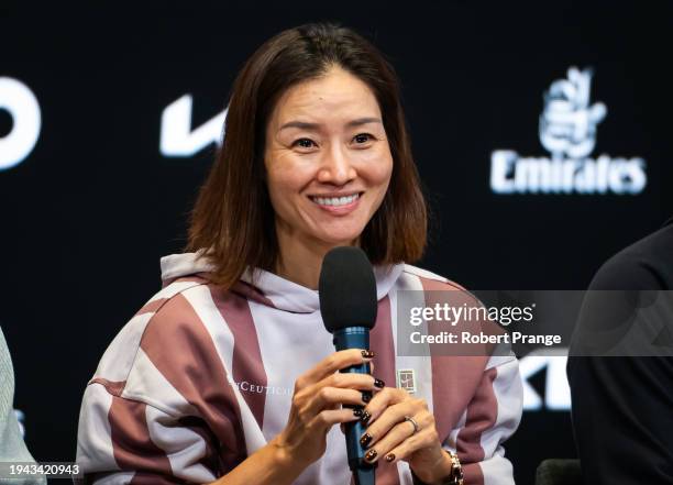 Li Na of China talks to the media on Day 9 of the 2024 Australian Open at Melbourne Park on January 22, 2024 in Melbourne, Australia