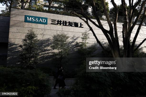 Signage outside the Mitsui Sumitomo Insurance Co. Head office in Tokyo, Japan, on Friday, Jan. 19, 2024. Insurance claims from the powerful...