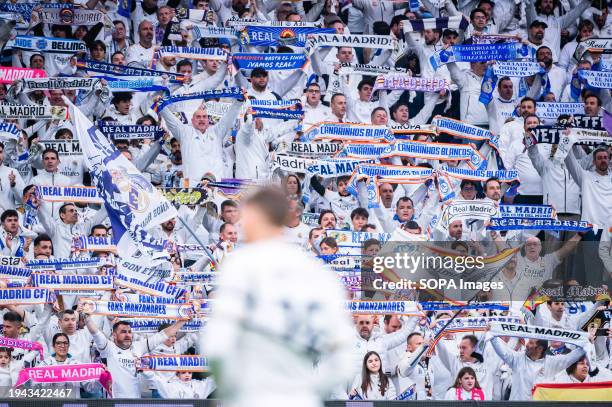 Real Madrid fans choreography seen before the La Liga EA Sports 23/24 football match between Real Madrid vs Almeria at Bernabeu Stadium in Madrid....