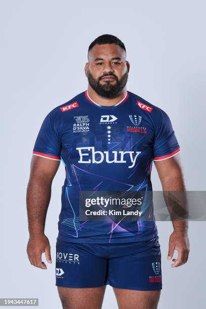 Taniela Tupou during a Melbourne Rebels 2024 Super Rugby Headshots Session on January 17, 2024 in Melbourne, Australia.