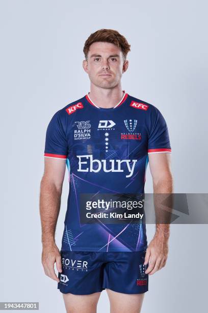 Andrew Kellaway during a Melbourne Rebels 2024 Super Rugby Headshots Session on January 17, 2024 in Melbourne, Australia.