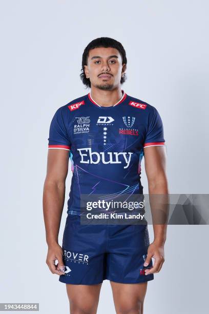 David Palu during a Melbourne Rebels 2024 Super Rugby Headshots Session on January 17, 2024 in Melbourne, Australia.