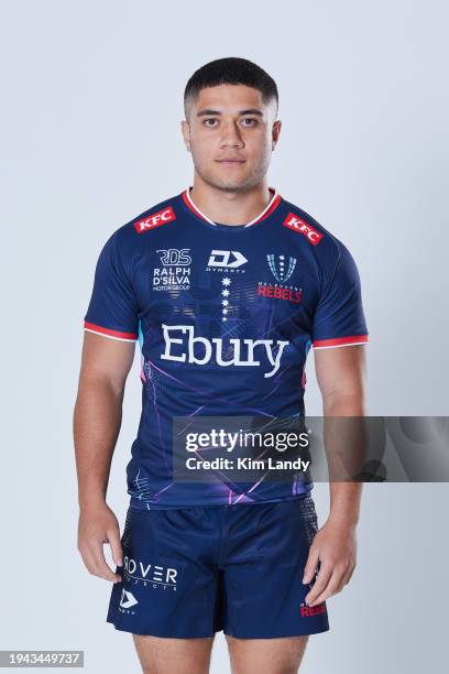 David Vaihu during a Melbourne Rebels 2024 Super Rugby Headshots Session on January 17, 2024 in Melbourne, Australia.