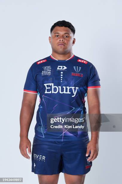 Timma Faingaanuku during a Melbourne Rebels 2024 Super Rugby Headshots Session on January 17, 2024 in Melbourne, Australia.