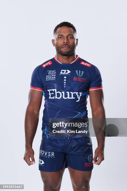 Filipo Daugnunu during a Melbourne Rebels 2024 Super Rugby Headshots Session on January 17, 2024 in Melbourne, Australia.