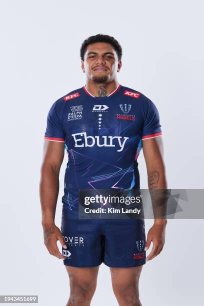 Vaiolini Ekuasi during a Melbourne Rebels 2024 Super Rugby Headshots Session on January 17, 2024 in Melbourne, Australia.