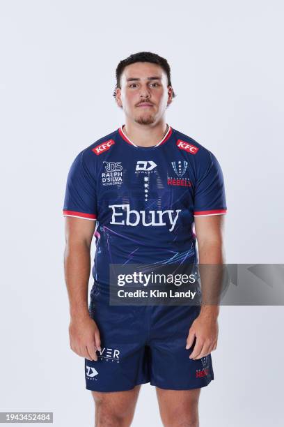 Zac Hough during a Melbourne Rebels 2024 Super Rugby Headshots Session on January 17, 2024 in Melbourne, Australia.