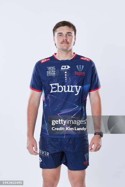 Luke Callan during a Melbourne Rebels 2024 Super Rugby Headshots Session on January 17, 2024 in Melbourne, Australia.