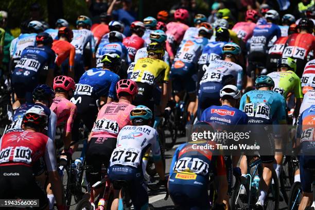 General view of the peloton passing through the Murray Bridge prior to the 24th Santos Tour Down Under 2024, Stage 4 a 136.2km stage from Murray...