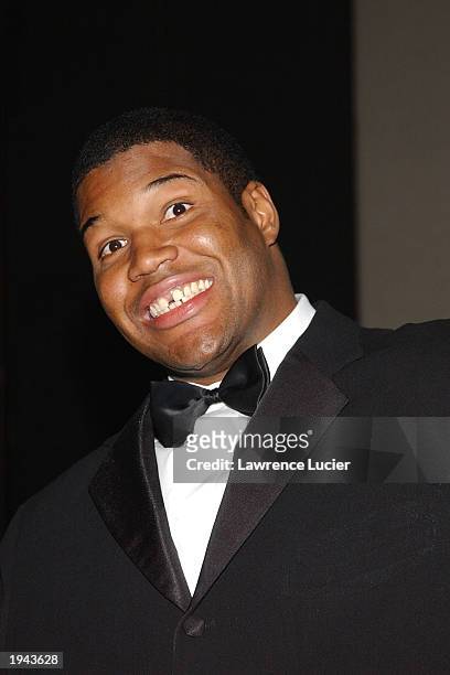 Giants team member Michael Strahan arrives at the 24th Annual Sports Emmy Awards at the Marriott Marquis April 21, 2003 in New York City.